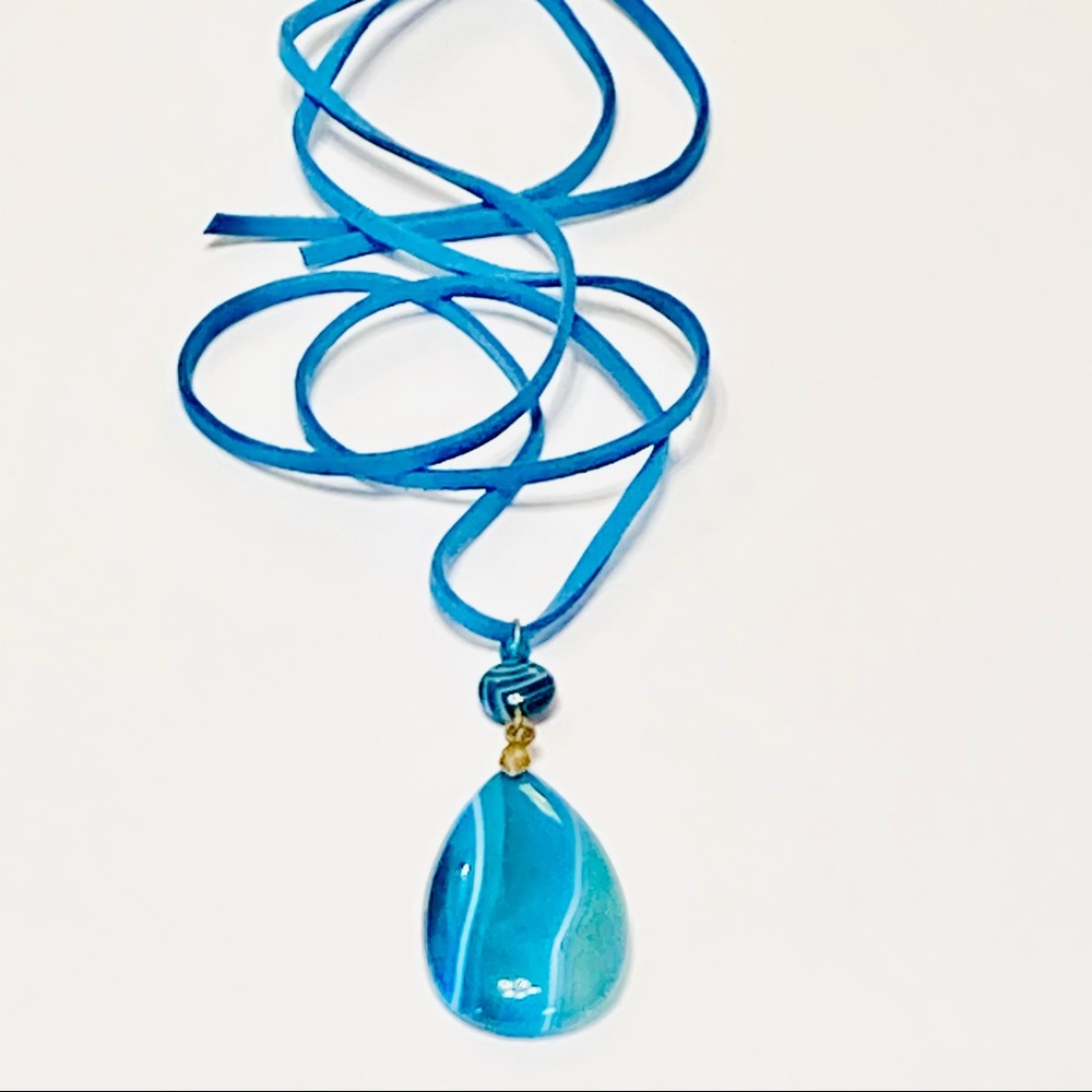 Deep Teal & Green Agate Stone & Onyx Bohemian Artisan Necklace